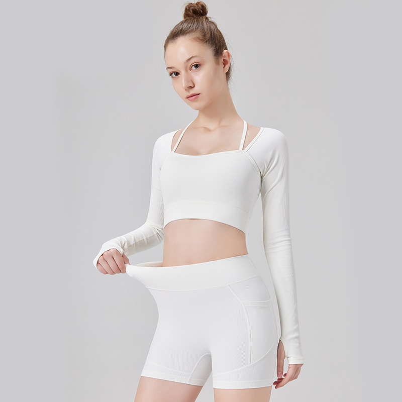European and American popular threaded seamless yoga tops for women quick-drying sports fitness clothes tight running long-sleeved yoga clothes