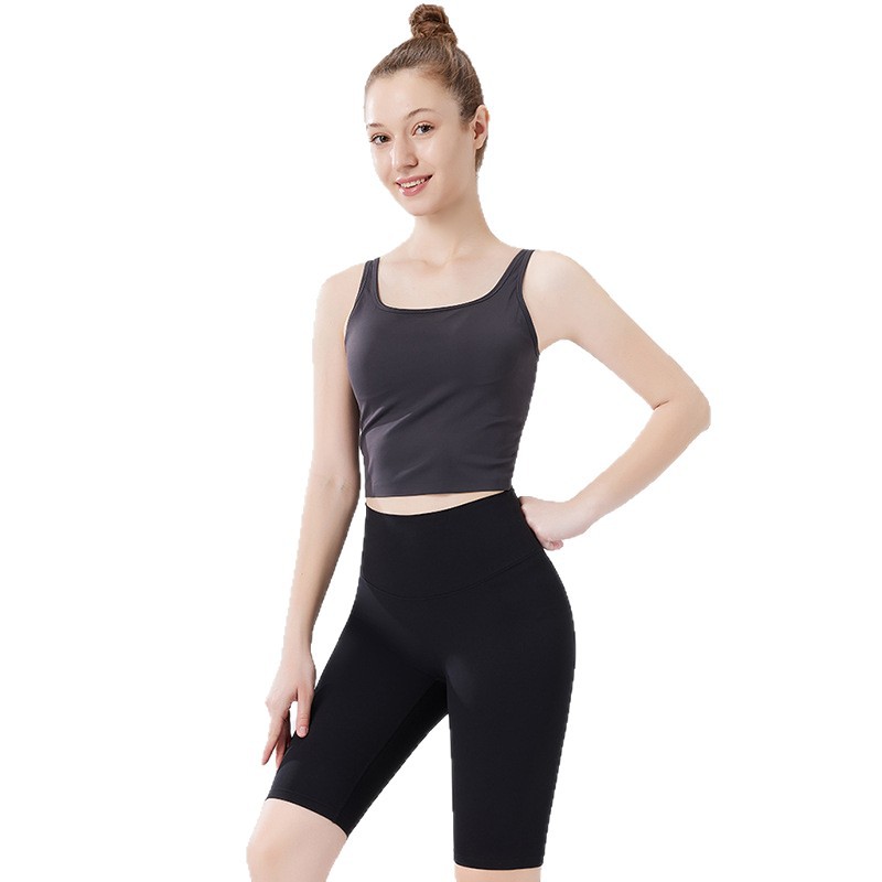 Thin nude Lycra five-point yoga pants women's breathable high elastic skin-friendly soft fitness sports cycling pants