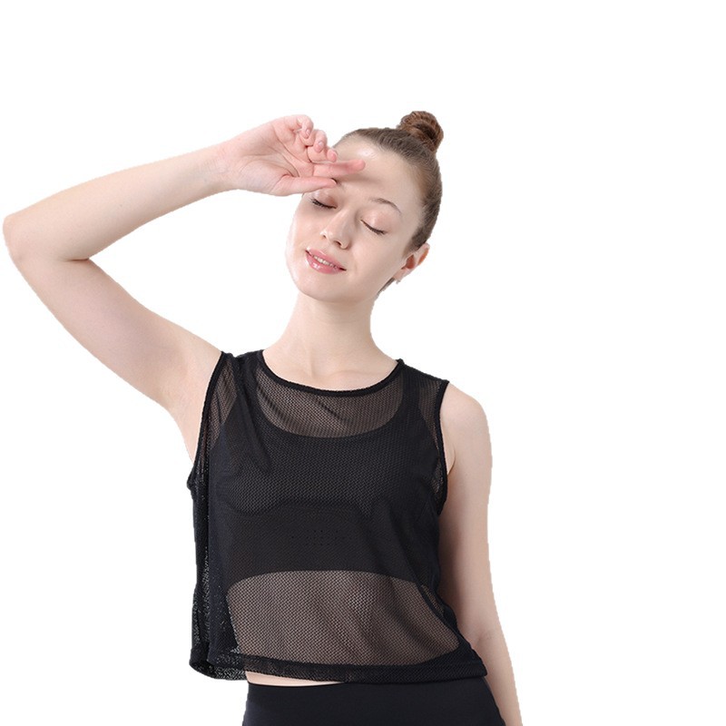 new summer mesh yoga clothing tops blouse women's sleeveless vest quick-drying breathable fitness tops layered wear